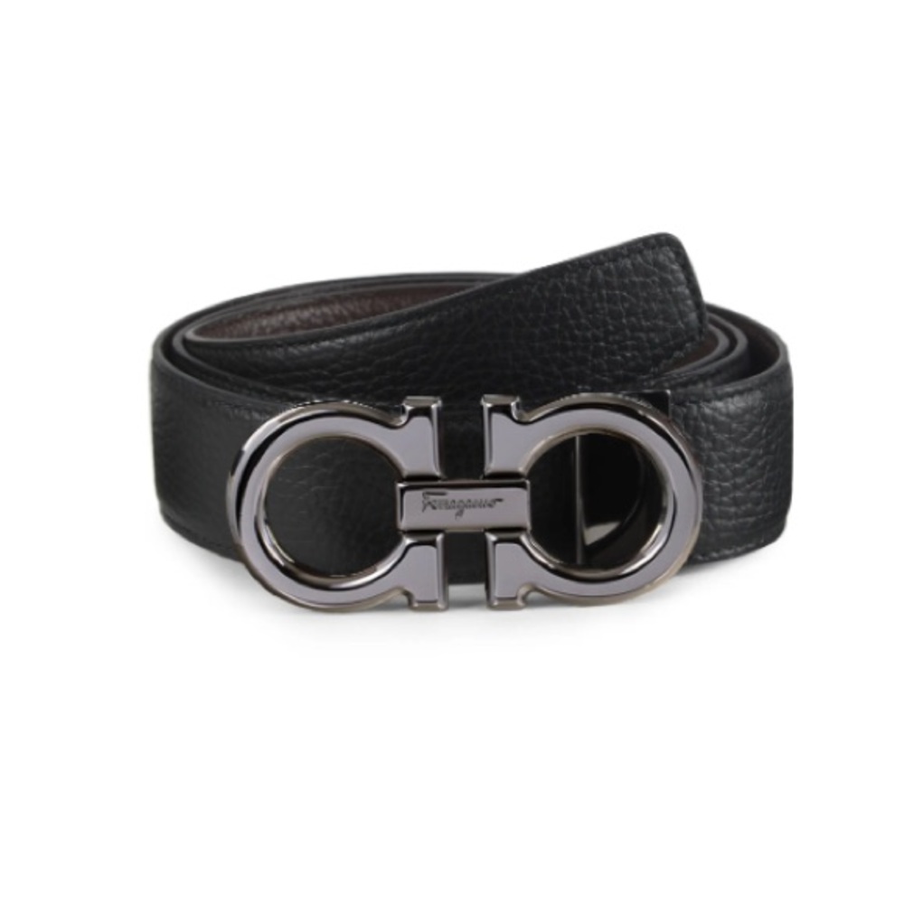 FERRAGAMO Double Gancini Buckle Adjustable Reversible Belt 38